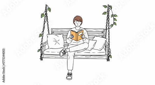 Person reading a book on a swing.