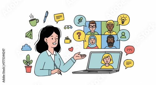 Woman leading an online meeting.