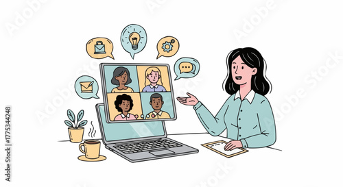 Woman attending video conference