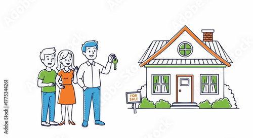 Real estate transaction with house and people