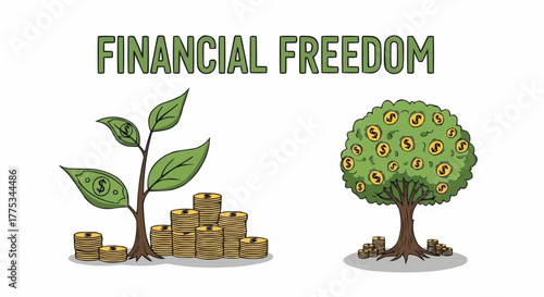 Financial freedom concept represented by tree with coins
