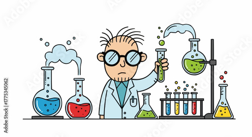 A cartoon scientist working in a lab.