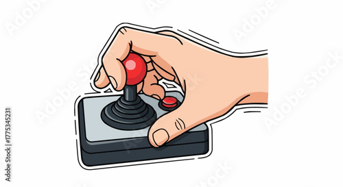 A hand holding the joystick for playing game