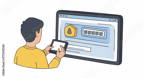 man and device on-screen sign-in security.