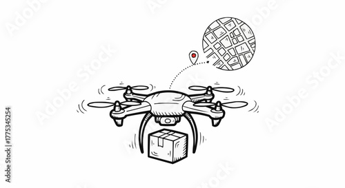 Drone delivering package with map tracking.