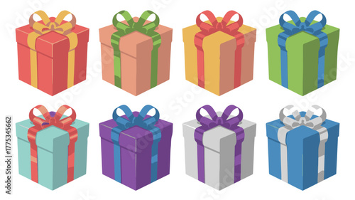 Colorful gift boxes set illustration