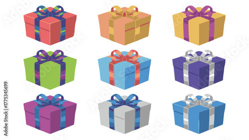 Colorful gift boxes set illustration