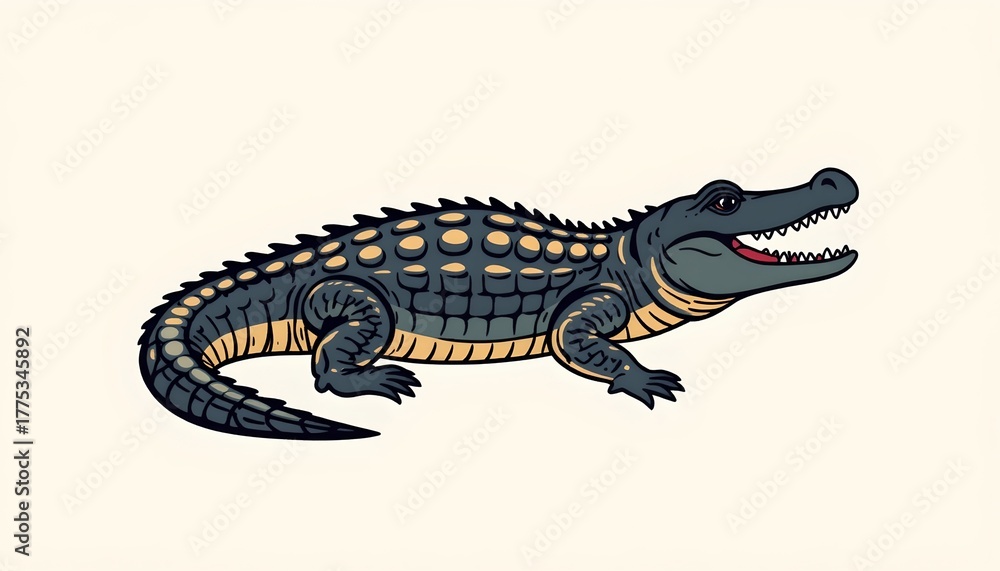 Fototapeta premium An illustration of an alligator, captured in mid stride as if it's moving across a frame