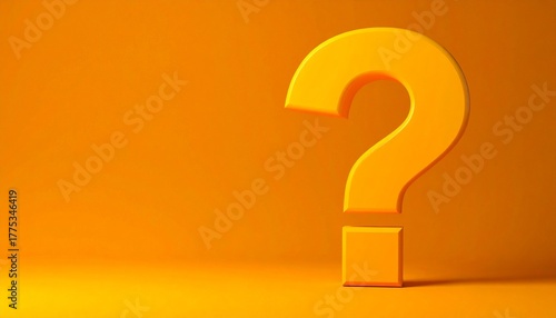 Three-Dimensional Yellow Question Mark on Orange Background with Shadow and Minimalist Composition