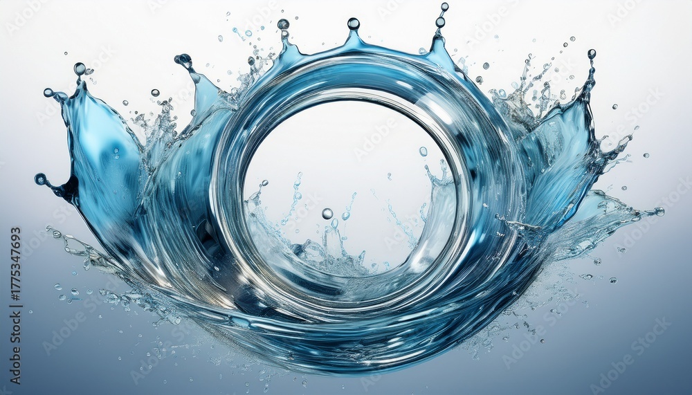 Fototapeta premium circular splash of water creates an intense ring effect on a white background for creative design applications