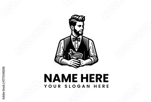 Vintage Bartender Logo Classic Design for Bars and Cocktail Lounges - Editable Vector Illustration