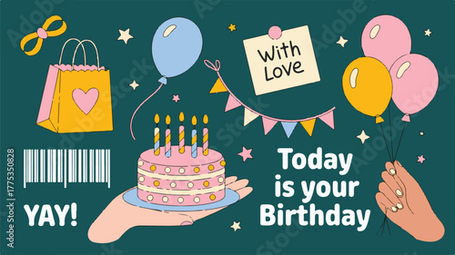 Hand holding birthday cake vector illustration