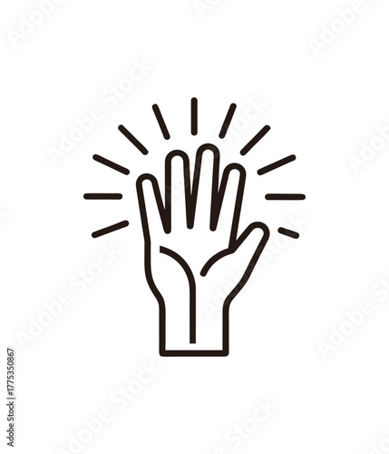 Vector line art illustration of an open hand with radiating lines