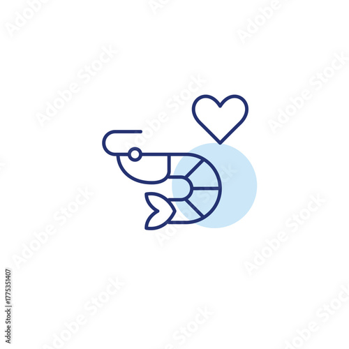 Prawn and heart. Healthy groceries for cooking. Customer favorite. Fresh seafood. Pixel perfect, editable stroke vector icon