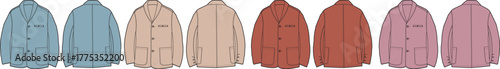 Conceptual illustration of diverse casual jackets. A vibrant color palette showcases various outerwear styles, offering fashion design inspiration for comfort and daily wear