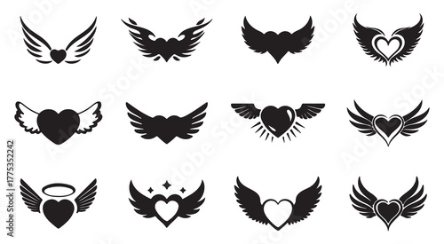 Heart with wings silhouette symbol of freedom and love