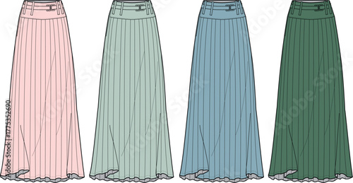 Four Pleated Maxi Skirts in Pastel and Earthy Tones for Women's Fashion
