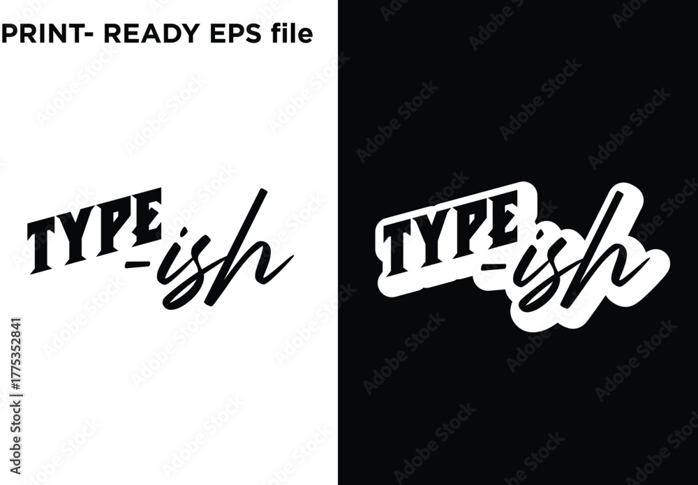 Obraz premium A dynamic, contrasting logo-style design featuring a bold, angled sans-serif font paired with a fluid, modern script. Perfect for apparel, branding, and graphic design projects