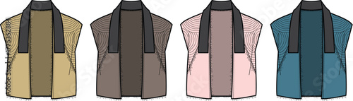 Vector set of traditional Japanese sleeveless jackets in multiple colors, a versatile template for fashion and character design