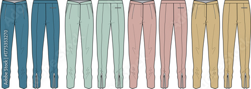 Stylish athleisure sweatpants collection with ankle zippers in various pastel shades, featuring a comfortable and modern design suitable for active and casual fashion concepts