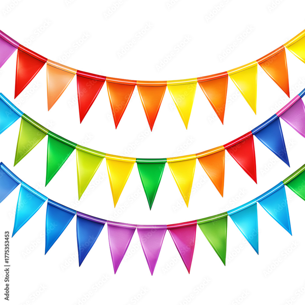 Fototapeta premium Rainbow Party Banner — Colorful Pennant Garland on Transparent Background.