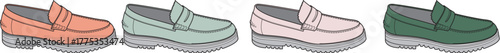Colorful loafers in various shades, representing fashion and footwear options, suitable for all