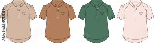 Collection of Four Short-Sleeved Polo Shirts in Various Earth Tones and Green Hues