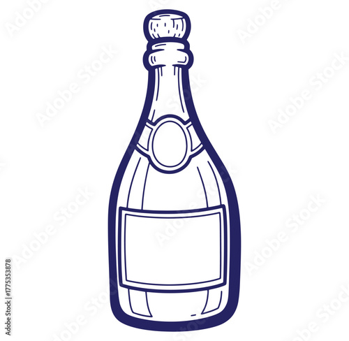 Hand drawn illustration of a champagne bottle with label for celebrations and events