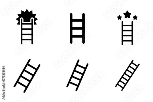 Illustration of six ladder icons with varying styles and orientations shown