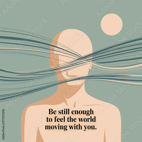 Abstract human silhouette with flowing lines and inspirational quote head shoulders