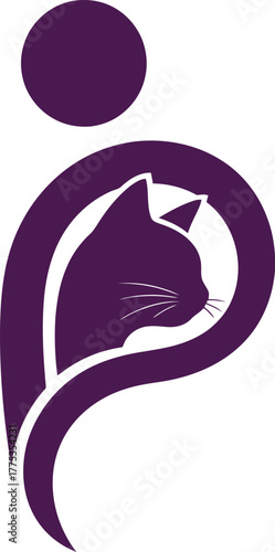 pet love human cat connection vector illustration, animal care shelter logo concept
