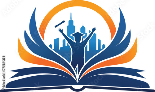 education book graduate city vector illustration, learning success, academic achievement