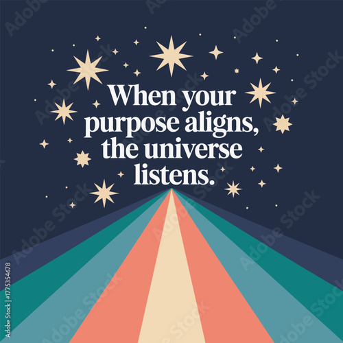 Colorful geometric lines lead to a starry night sky with inspirational text stars