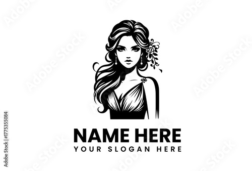 Elegant Woman Illustration for Logo Design Beauty, Style, and Grace in Monochrome