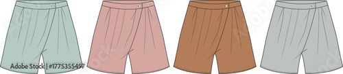 Fashionable Wrap Shorts Mockup Set Versatile Design in Pastel Colors for Modern Apparel Collections