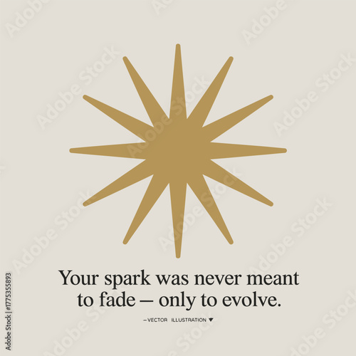 Inspirational quote about spark evolving with gold star graphic and subtle text abstract