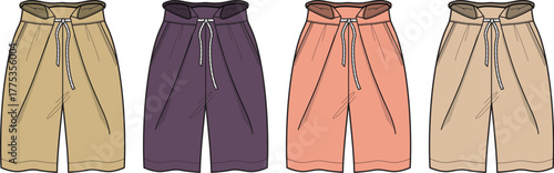 Fashion Forward Colorful Illustration of Stylish Women's Drawstring Waist Shorts for Seasonal Looks