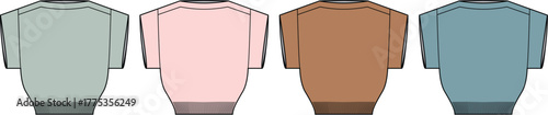 A collection of colorful long-sleeved pullover sweaters from the back view, an apparel design template for fashion