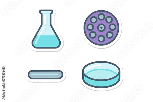 Set of scientific laboratory equipment icons and chemical research tools