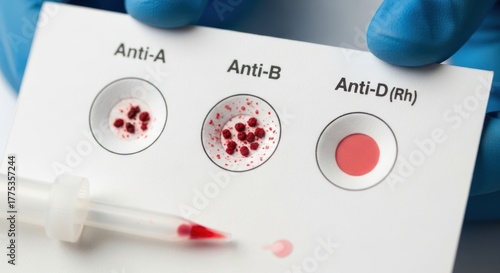 Blood Typing Test: Anti-A, Anti-B, Anti-D (Rh) Reactions, Medical Science.