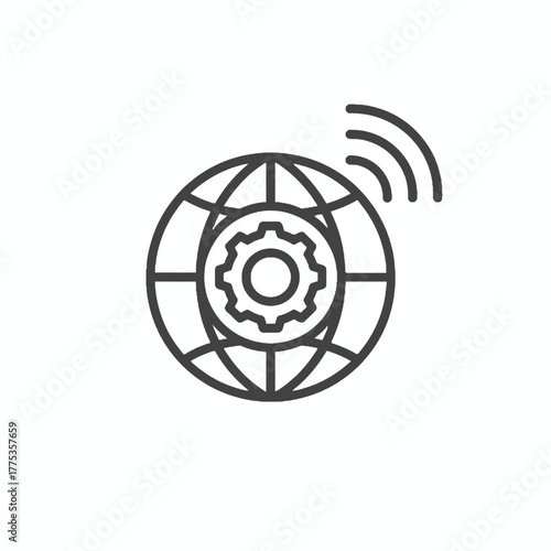 Global network connectivity and industrial technology icon representing smart manufacturing and automation