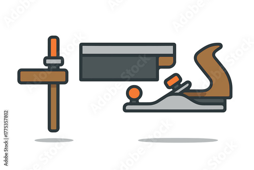 Essential carpentry tools including a marking gauge and a classic wood hand plane