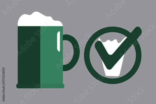 Green Beer Mug and Check Mark Icon Vector Graphic