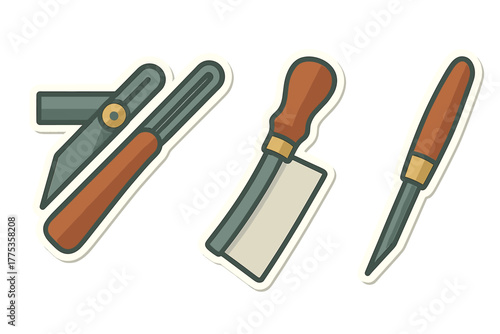 Set of essential carving and woodworking tools including utility knife, chisel, and file