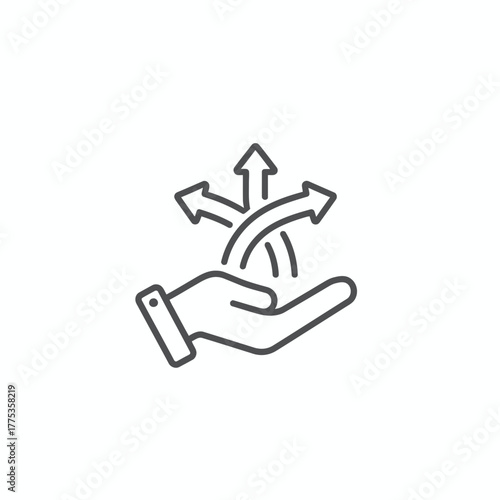 Hand holding arrows icon - choices and opportunities vector graphic design element illustration