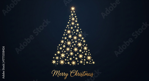 Elegant holiday greeting card design featuring a luminous golden star Christmas tree on a deep nocturnal canvas, ideal for winter festivities and joyful celebrations