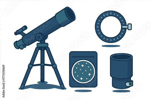 Astronomical telescope equipment set for space observation and stargazing