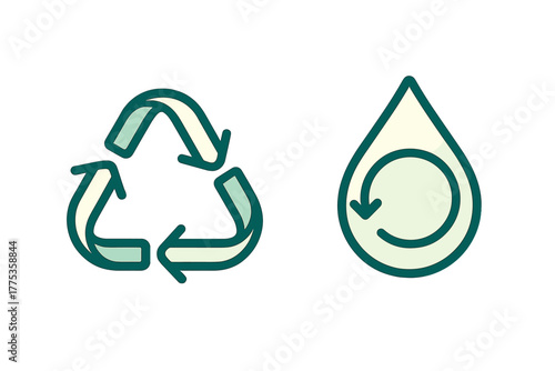 Universal recycling symbol and water drop icon for environmental conservation and resource reuse