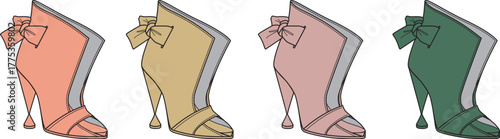 Elegant collection of women's heeled shoes in four distinct pastel color variations