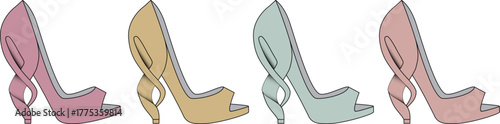 A stylish concept illustration of elegant women's high-heel shoes. This fashionable footwear collection, presented in soft pastel colors, is perfect for modern style and special occasions